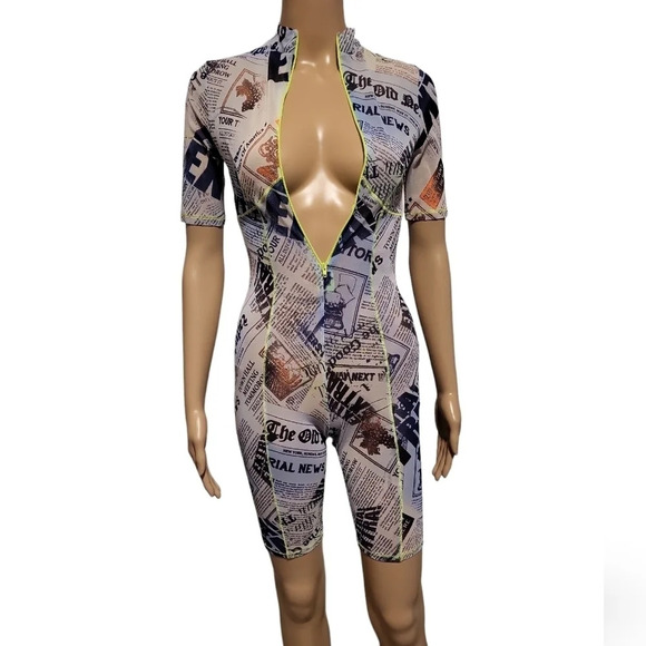 NWOT KTOO "See Through" Newspaper Print Romper (Size S) - Picture 5 of 9